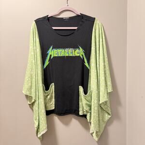 Metallica Poncho green floral upcycle pockets
